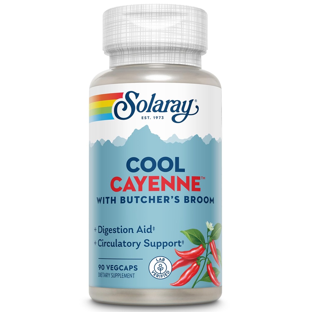 SOLAרי Cool Cayenne Pepper 40,000 גדול עם Butchers Broom for Healthy Circulation Support