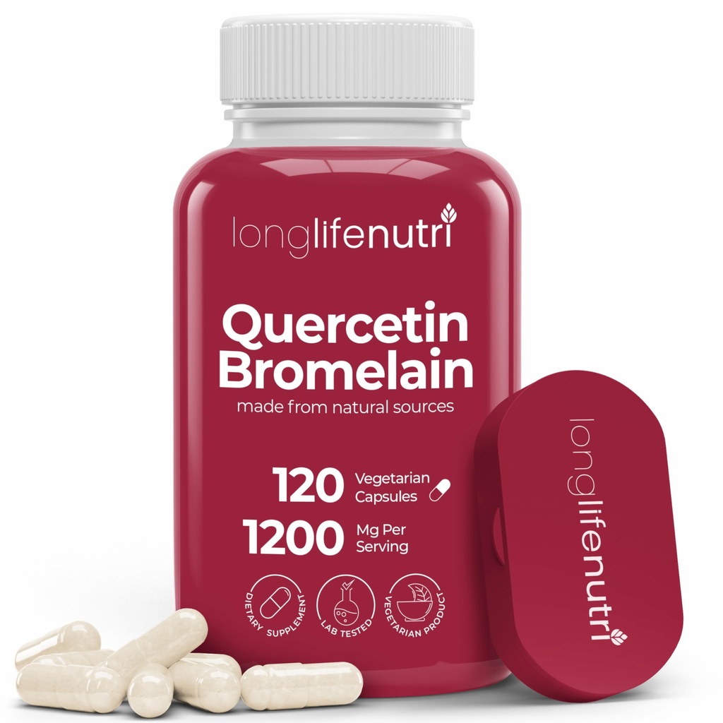 LongLifeNutri Quercetin 1000 מ"ג עם Bromelain 200 מ"ג - 120 קפסולות צמחוניות, תרכובת Dihydrate אורגנית עבור ניידות משותפת ו- Respiratory Balance, 2-Month Supply, GMP Certified, Made בארה"ב