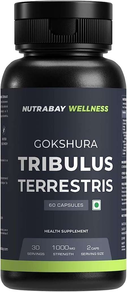 בריאות Tribulus Terrestries (Gokshura) - תמיכה טבעית לאנרגיה, ביצועים ו- Stamina & שריר צמיחה - 1000 מ"ג, 60 קפסולות Veg