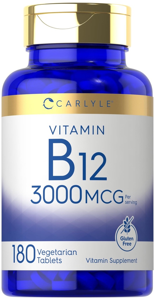 Carlyle B12 ויטמין 3000 mcg | 180 טבליות | תוסף צמחוני | Non-GMO & Gluten Free