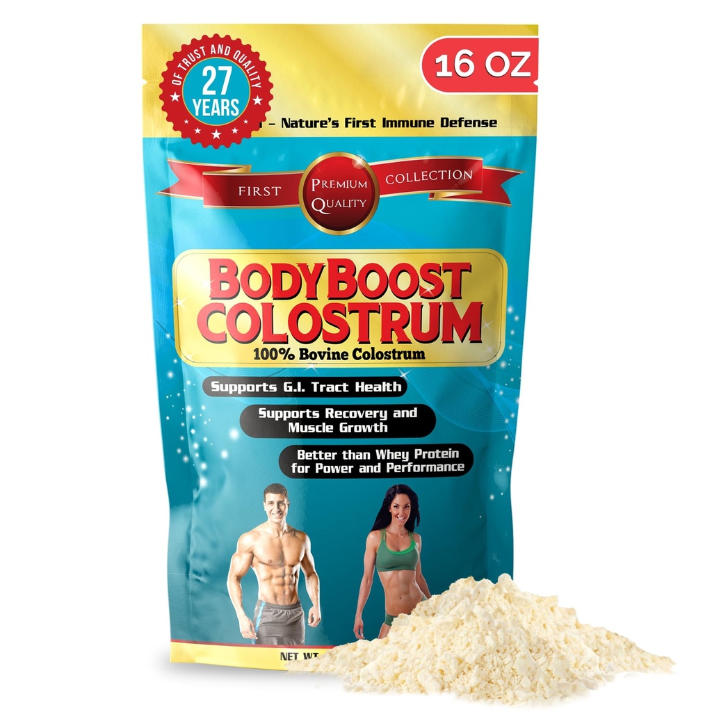 BodyBoost Whole Colostrum, 100% אבקת Bovine Colostrum, Immune Booster with Immunoglobulin & Lactoferrin, Grass Fed Colostrum for Gut, 16 oz