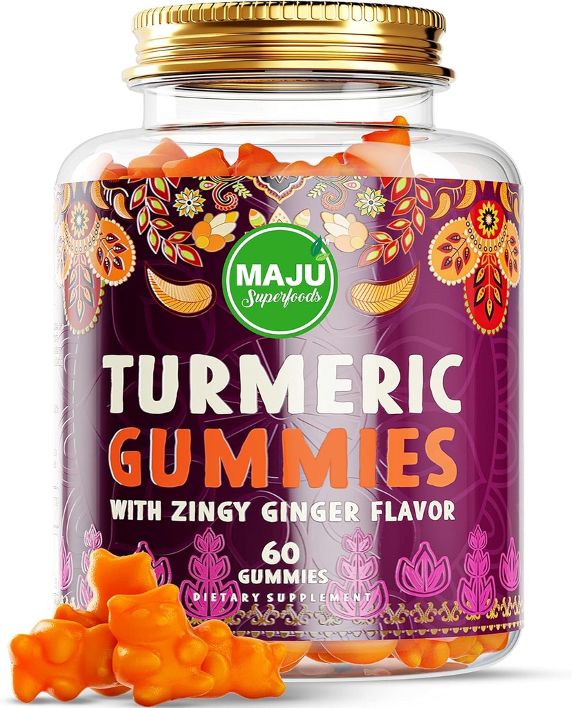 מגנזיוםu Superfoods Turmeric Curcumin חניכיים 60ct, Zingy ג'ינג'ר טעם, Black Pepper Extract for Enhanced Absorption and Potency, חניכיים טורמריות למבוגרים ולילדים