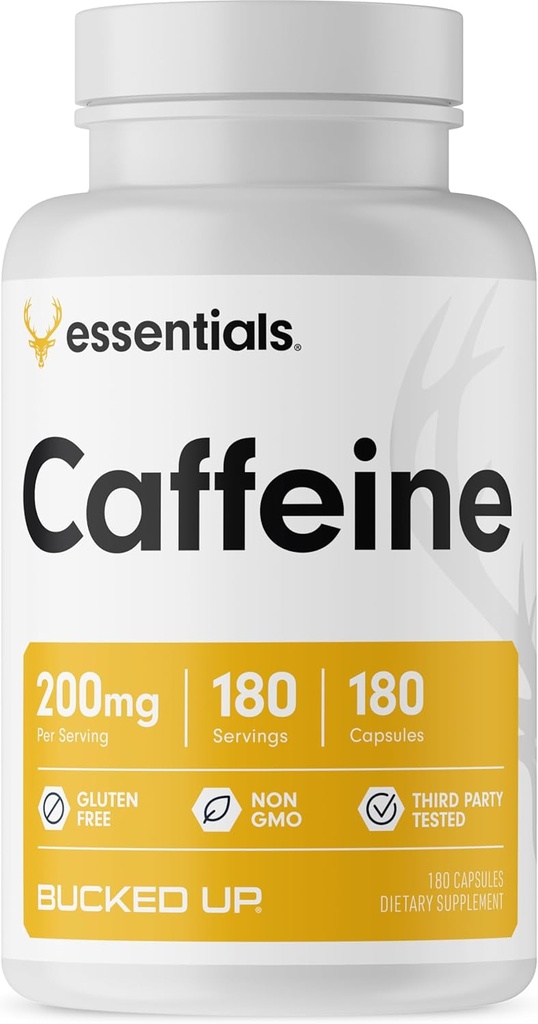 Bucked Up Caffeine 200 מ"ג פרי, Essentials (180 משרתים, 180 קפסולות)