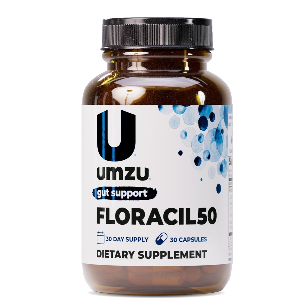 UMZU Florcil50 Prebiotics and Probiotic for Women + Men, 50 מיליארד CFU for Digestion, Gut Health, Acidophilus, Rhamnousus, Immunity, Energy (30 קפסולות)