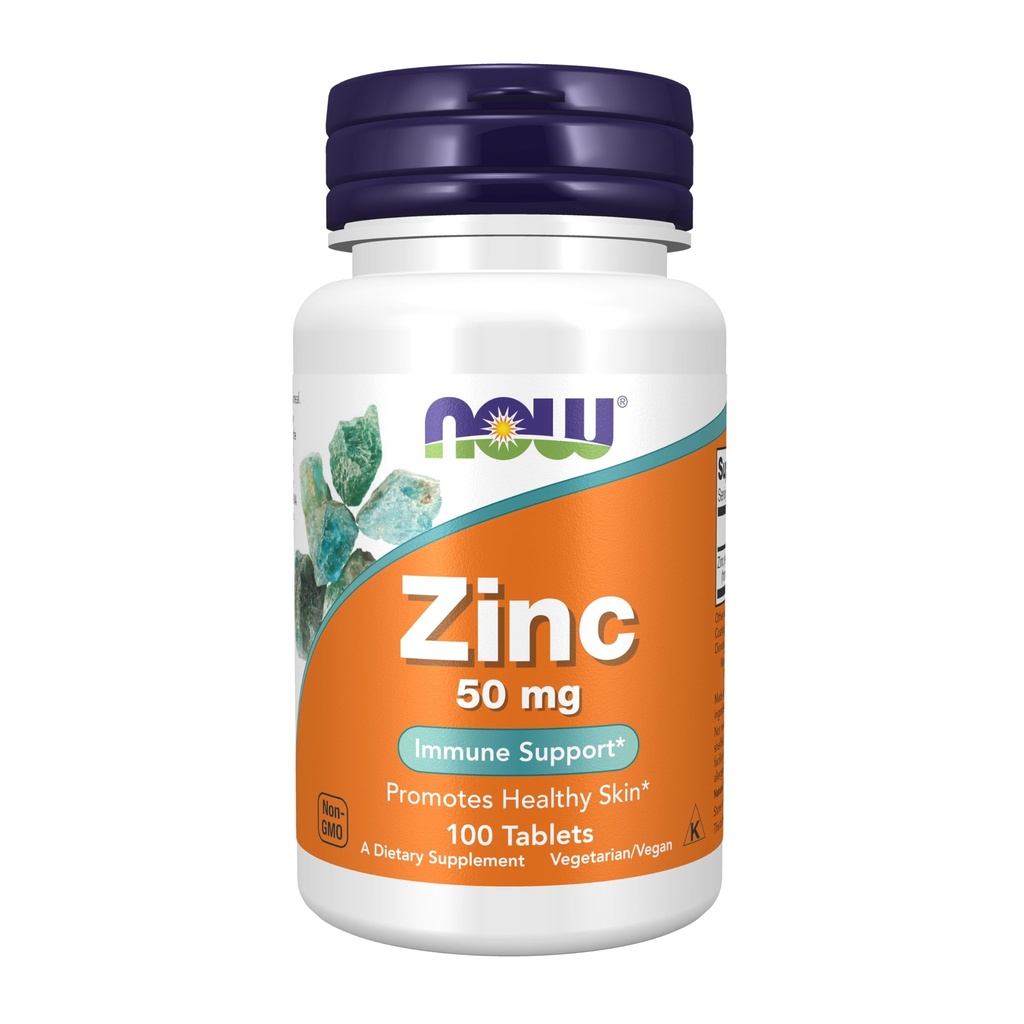 עכשיו תוספי מזון, Zinc (Zinc Gluconate) 50 מ"ג, תומך פונקציות Enzyme *, Immune Support *, 100 טבליות