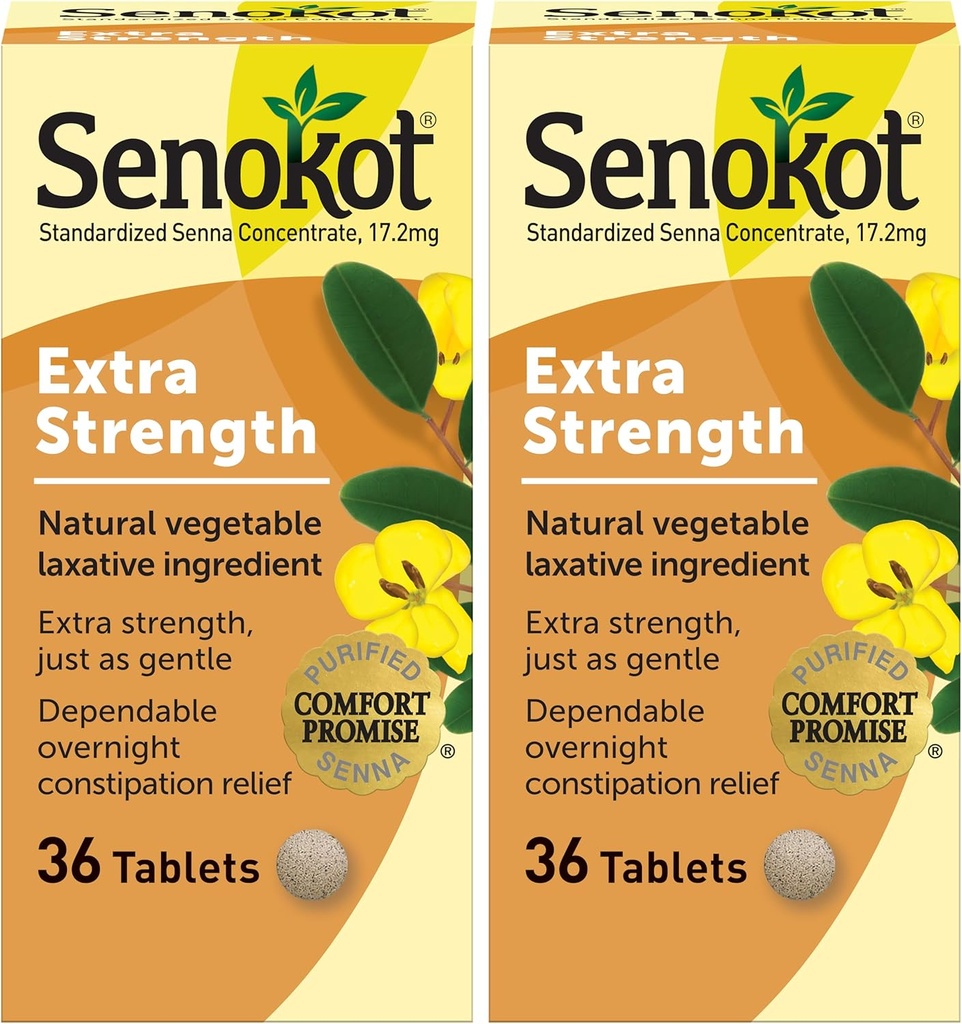 Senokot תוספת כוח ירקות טבעיים Laxative עבור Gentle Overnight הקלה Occasional Constipation, 36 Count (Pack of 2)