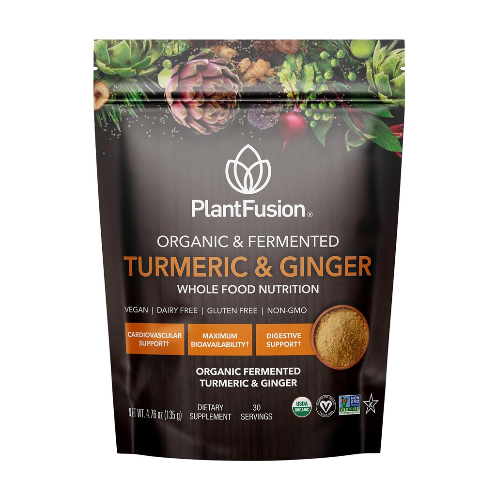 PlantFusion Turmeric ו-Ging Drink Mix - Exmented Whole Food Nutrition, Herbal תוסף אבקת עם Curcuminoids - USDA מוסמך אורגני, non-GMO, טבעוני, Gluten-Free, 4.76 oz 30 משרתות