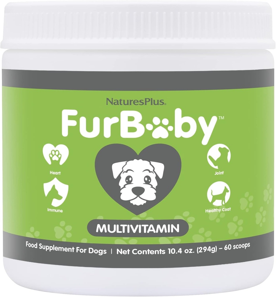 NaturesPlus FurBaby Multivitamin for Dogs - 10.4 oz - תומך בבריאות משותפת, Immune function, Fit & Energy הפקה - Non-GMO - 60 משרתות