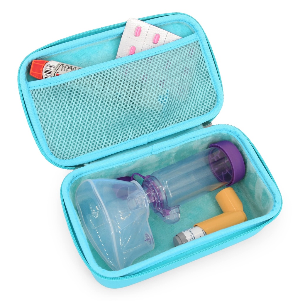 CASEMATIX Asthma Inhaler Case for Travel Fits Asthma Inhaler Spacer with Mask המצורף, Inhaler Holder ואביזרים נוספים המשמשים עם Spacer for Inhaler, כולל Turquoise Asthma רק Case