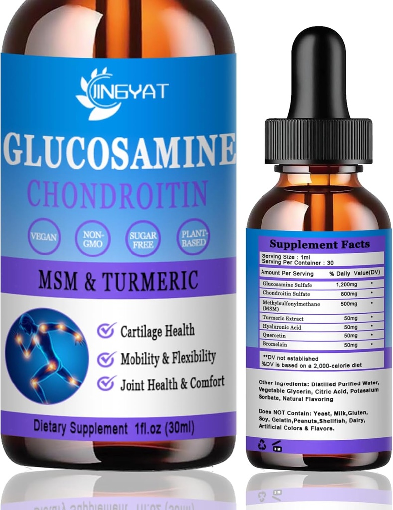 Glucosamine Chondroitin נוזל טיפות 2000 מ"ג, Liposomal Glucosamine Chondroitin MSM, Chondroitin & Glucosamine תזונהals w/Turmeric Extract, Hyaluronic Acid, Quercetin & Bromelain