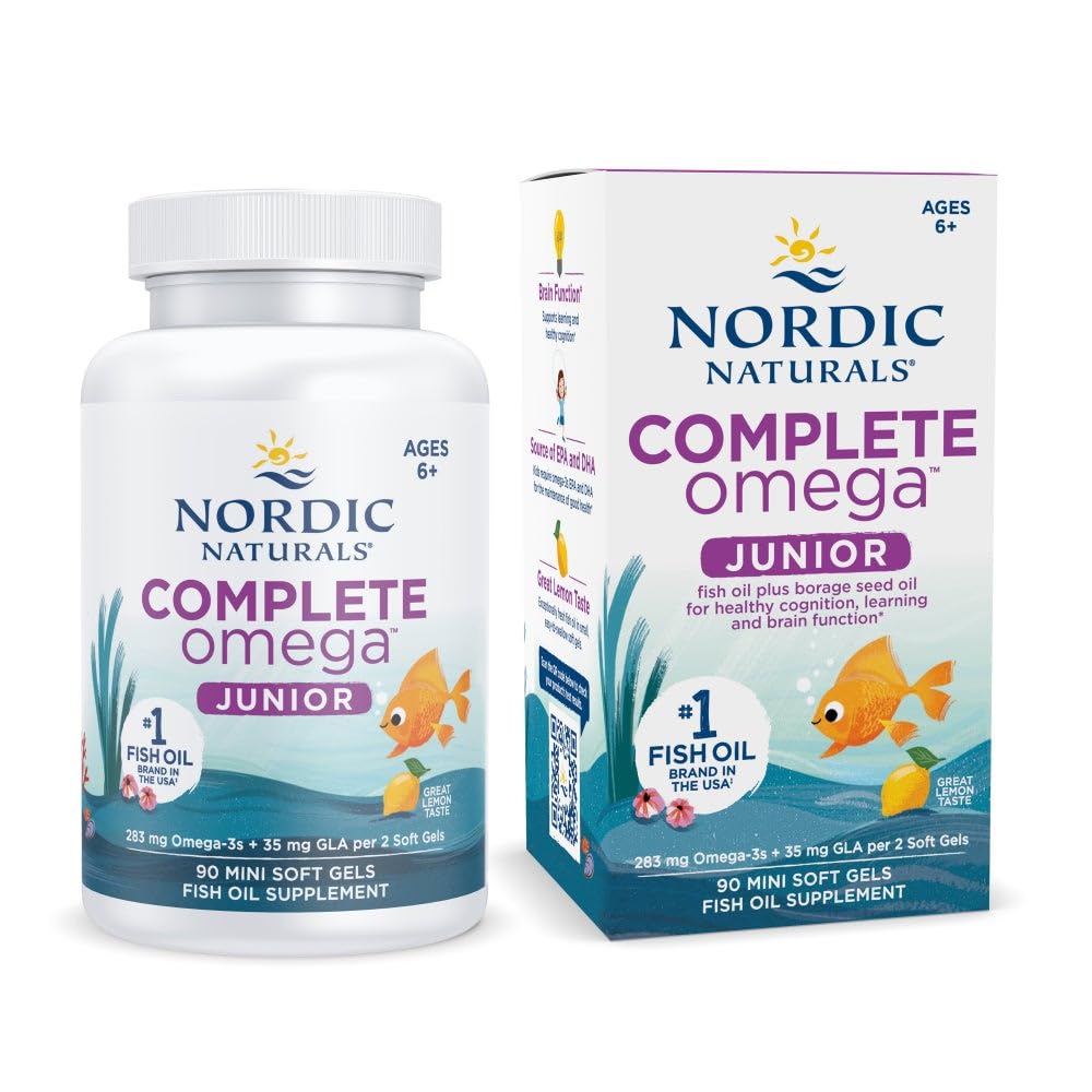 Nordic Naturals Complete אומגה ג 'וניור, לימון - 90 מיני Soft Gels - 283 מ"ג Total אומגה 3s ו 35 מ"ג GLA - הכרה בריאה, תפקוד מערכת העצבים - Non-GMO - 45 משרתים