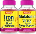 ובכן, כן ברזל +Vitamin C + מלטונין 20 מ"ג, מסטיקנים בונדלה - גדול Tasting, ויטמין תוסף, Gluten Free, GMO חינם, Chewable Gummy