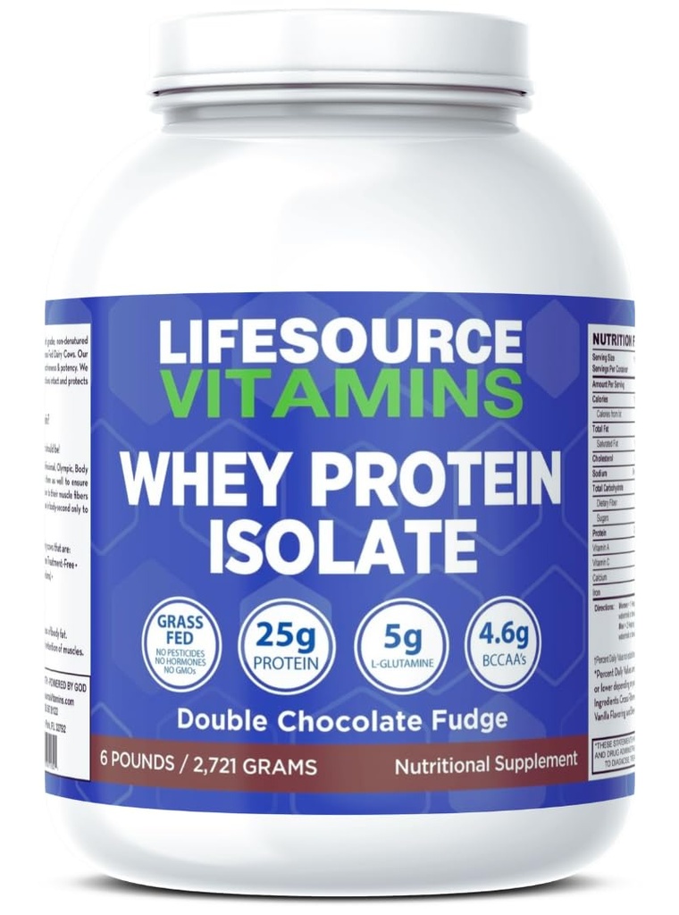 LifeSource ויטמינים 6 lb - פרות חלב בארה"ב Grass Fed Whey חלבון Isolate - Double Chocolate Fudge מתמת