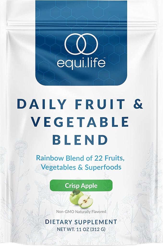 EquiLife Daily פירות & ירקות בלגן, Superfood Antioxidant תוסף, קריספ אפלפלאמור עם ויטמין C, סיבים ו 9 Essential Amino Acids, תומך אנרגיה, סוכר נמוך, טבעוני, 30 משרתות