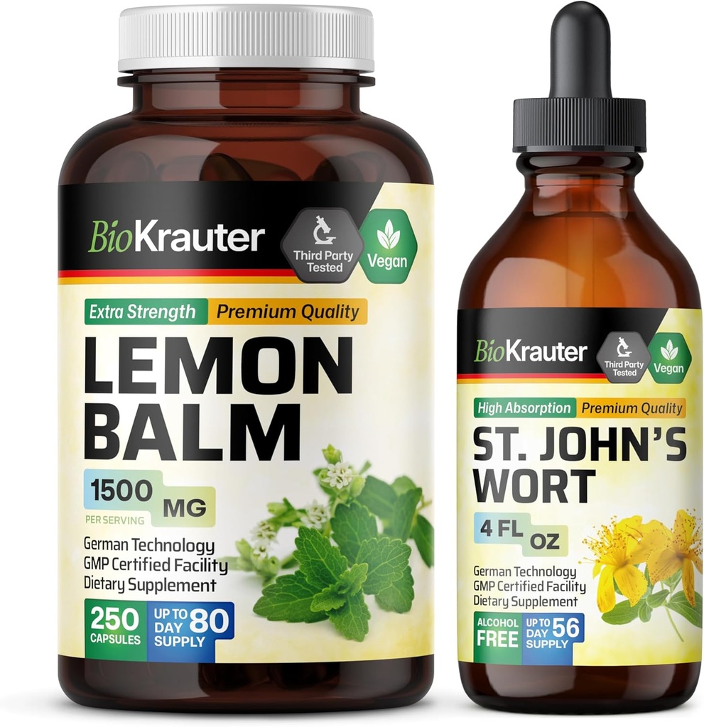 BIO KRAUTER לימון Balm 250 קפסולות & St. John's Wort Tincture 4 Fl. Oz.