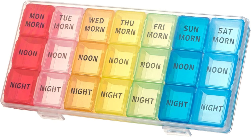 kiniza Small Weekly Pill מארגנת, 3 פעמים ביום נסיעות Box עם Open Design Holder השוואתיות Moisture-Proof Portable Friendly Case for Supplements, ויטמין, תרופות