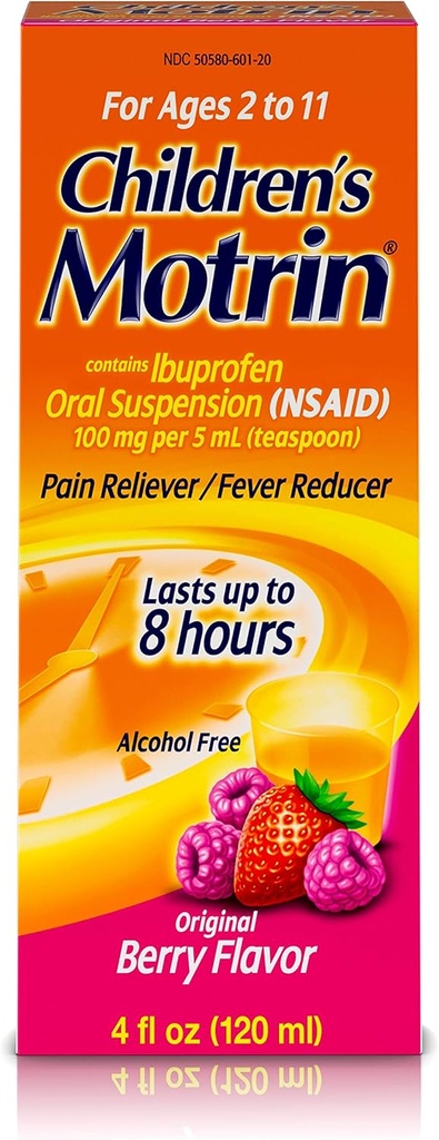 Motrin Children's Ibuprofen Oral Suspension מקורי ברי פלאמור - 4 oz, Pack של 3