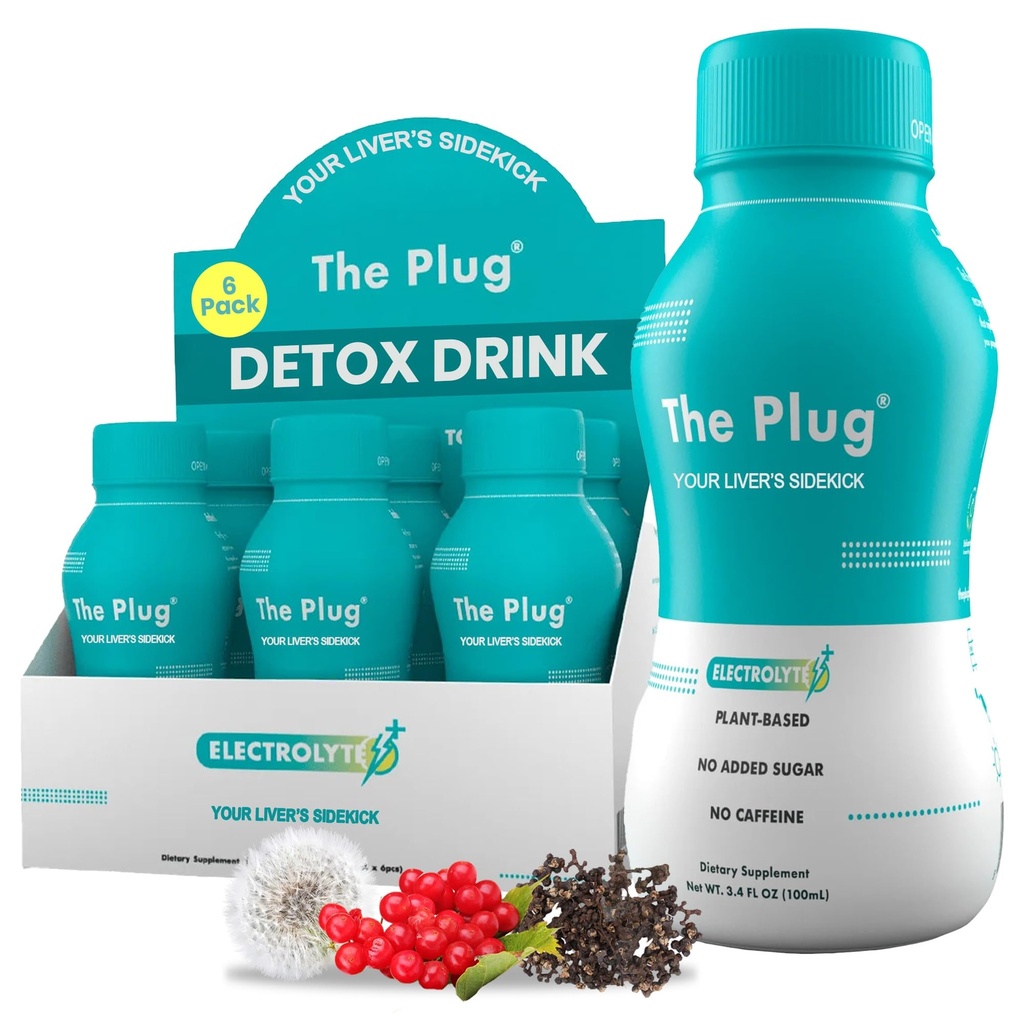 משקה הניקוי של Plug Liver Detox & תיקון - צמחי מבוסס צמחית אלקטרוליט עבור תמיכה Liver ובריאות, Bloating הקלה, שחזור Antioxidants & מינרלים | Liver Energy Drink (6-Pack)