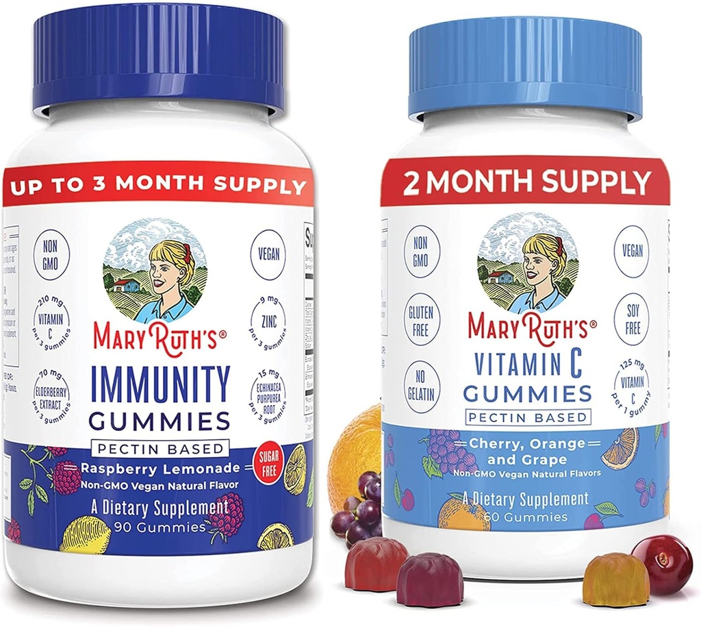 MaryRuth Organics Elderberry Gummies for Immune Support (Sugar Free) & Vegan C Gummies Bundle | תמיכה ב- Immune function