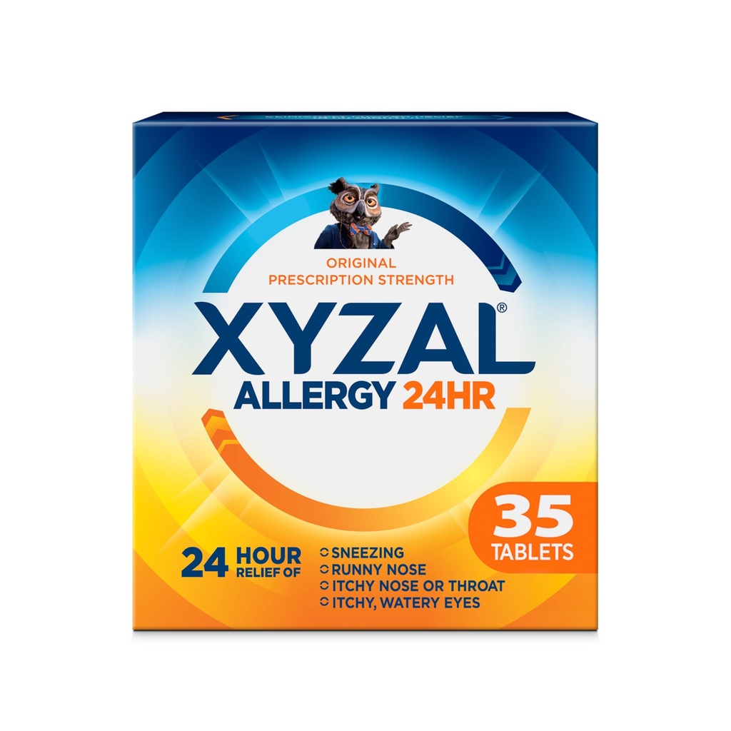 Xyzal 24 Hour Allergy Relief Medicine, Original Prescription Power Antihistamine, Levocetirizine Dihydrochloride טבליות, 5 מ"ג, 35 Count