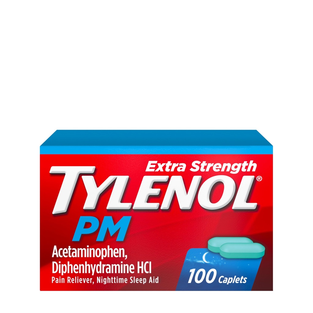 Tylenol ראש הממשלה תוספת כוח לילה כאב Reliever & Sleep Aid Caplets, 500 מ"ג Acetaminophen ו 25 מ"ג Diphenhydramine HCl, הקלה עבור Nighttime Aches & Pains, Non-Habit Forming, 100 ctcttctctctt