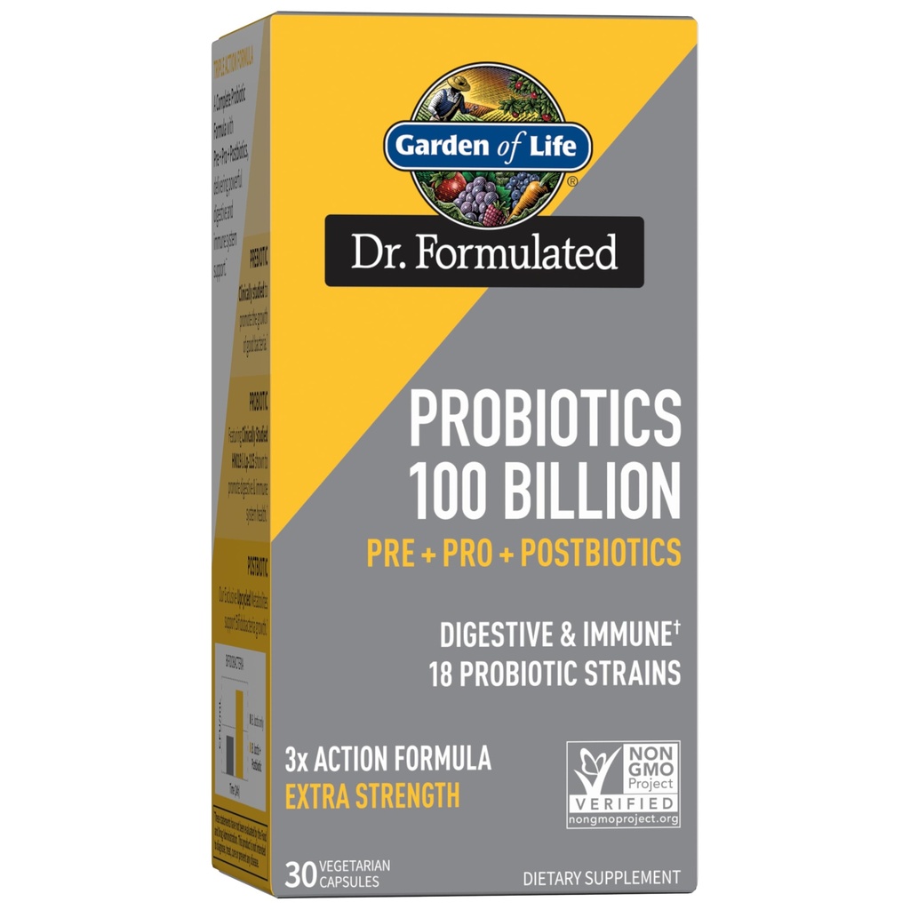 גן החיים ד"ר פורמולה Probiotics 100 מיליארד CFU Pre + Pro + Postbiotics - תוספת חיזוק כוח ותמיכה עבור גברים ונשים, תפוחי אדמה, Acacia, Postbiotic Metabolites, 30 קפסולות