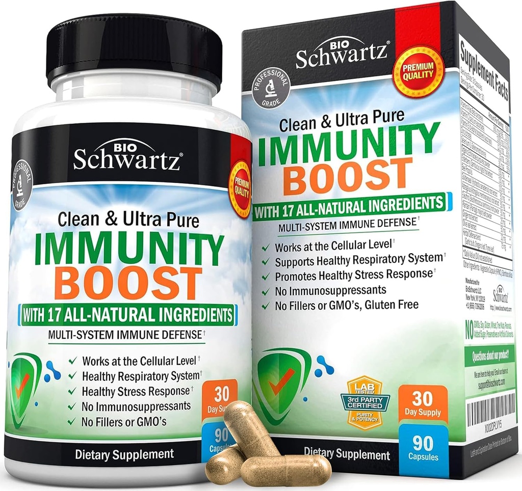 Immunity Boost תוסף עם Elderberry, ויטמין A, Echinacea & Zinc + ויטמין C 1000 מ"ג קפסולות עם Zinc, Rose HIPS & Bioflavonoids