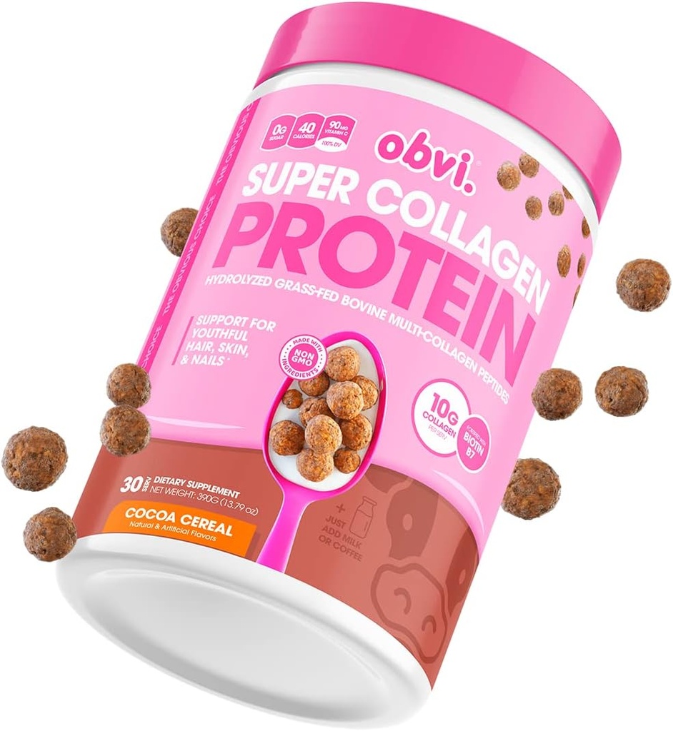 Obvi Multi-Collagen סופר אבקת חלבון (Chocolate Cereal, 14 Oz) | Keto-Friendly, Gluten and Milk Free | Hydrolyzed Grass-Fed Bovine Collagen Peptides | תמיכה בבריאות, שיער בריא, עור, נאנס