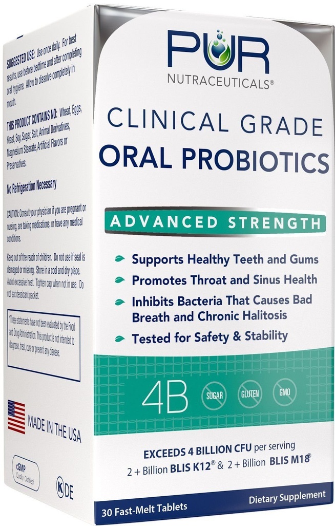 Clinical Grade Oral Probiotics * 4 Billion CFUs of BLIS K12® & BLIS M18® * Sugar Free * Natural Peppermint Flavoring * 100% Made in the USA * Eliminates Bad Breath/Halitosis