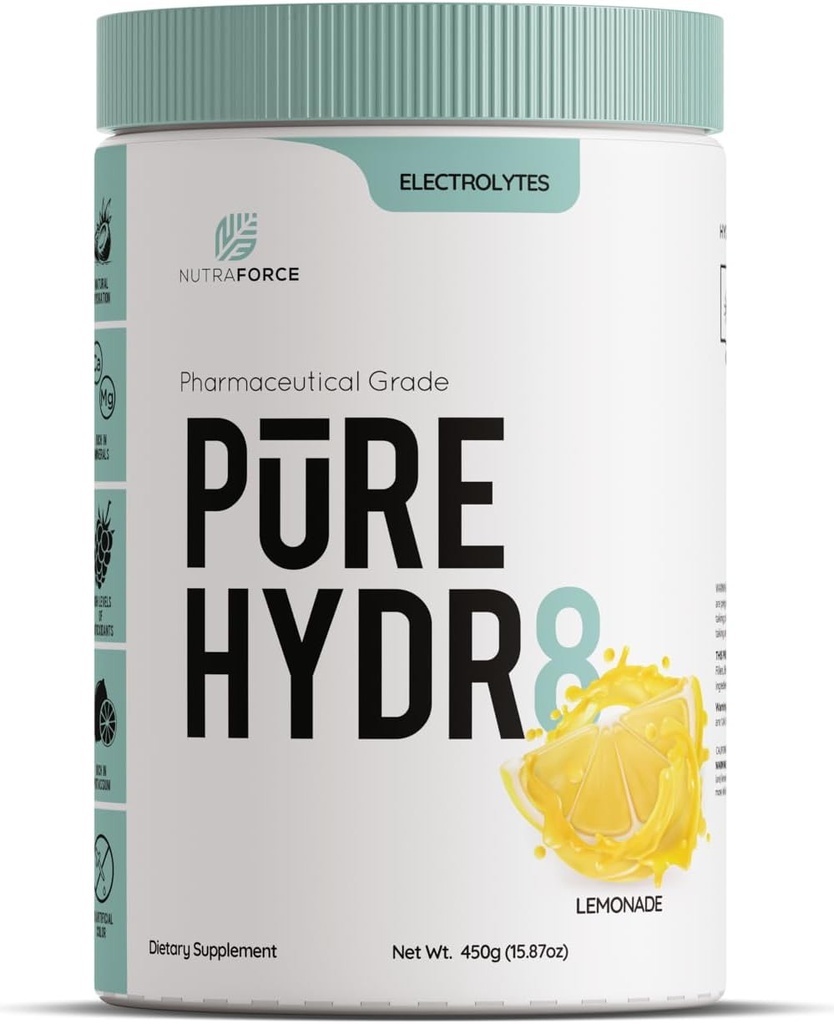 אבקת Hydr8 Electrolyte - קוקוס-מים מאוגד - 700 מ"ג Potassium, 100 מ"ג מגנזיום, 80 מ"ג Sodium - לימון ללא סוכר