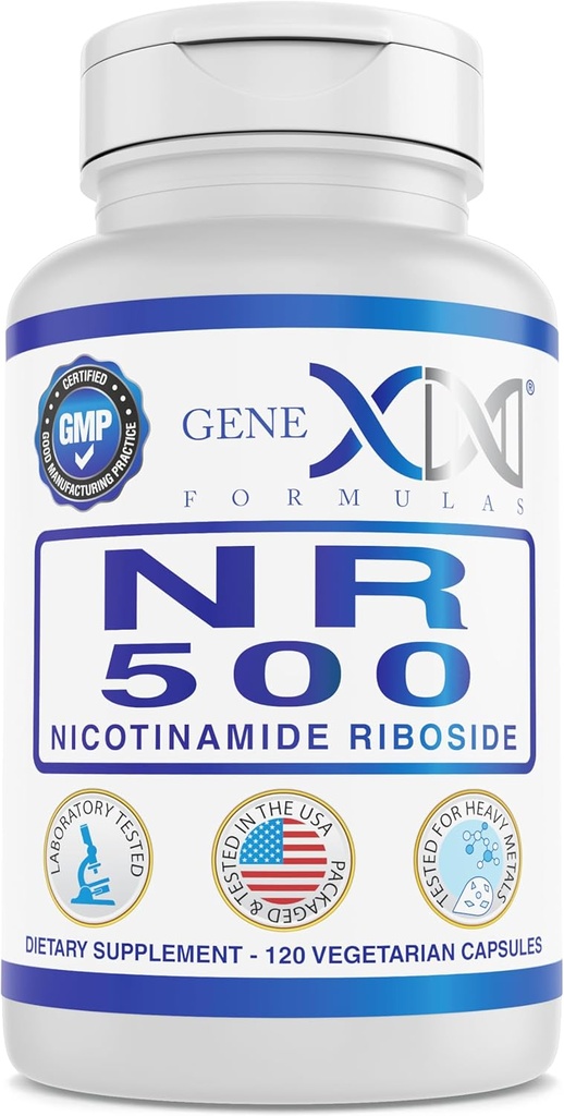 Genex Formulas NR Nicotinamide Riboside 500 מ"ג / משרת (120 קפסולות) NAD+ Precursor for Healthy Aging - GMP-Certified, non-GMO, Gluten-Free, Vegetarian (1 Pack)