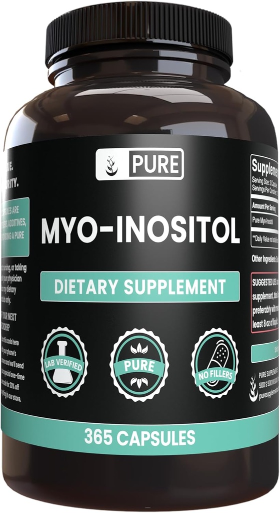 תכונות מקוריות טהורות Myo-Inositol (365 קפסולות) No Magnesium Or Rice Fillers, Always Pure, Lab מאומת