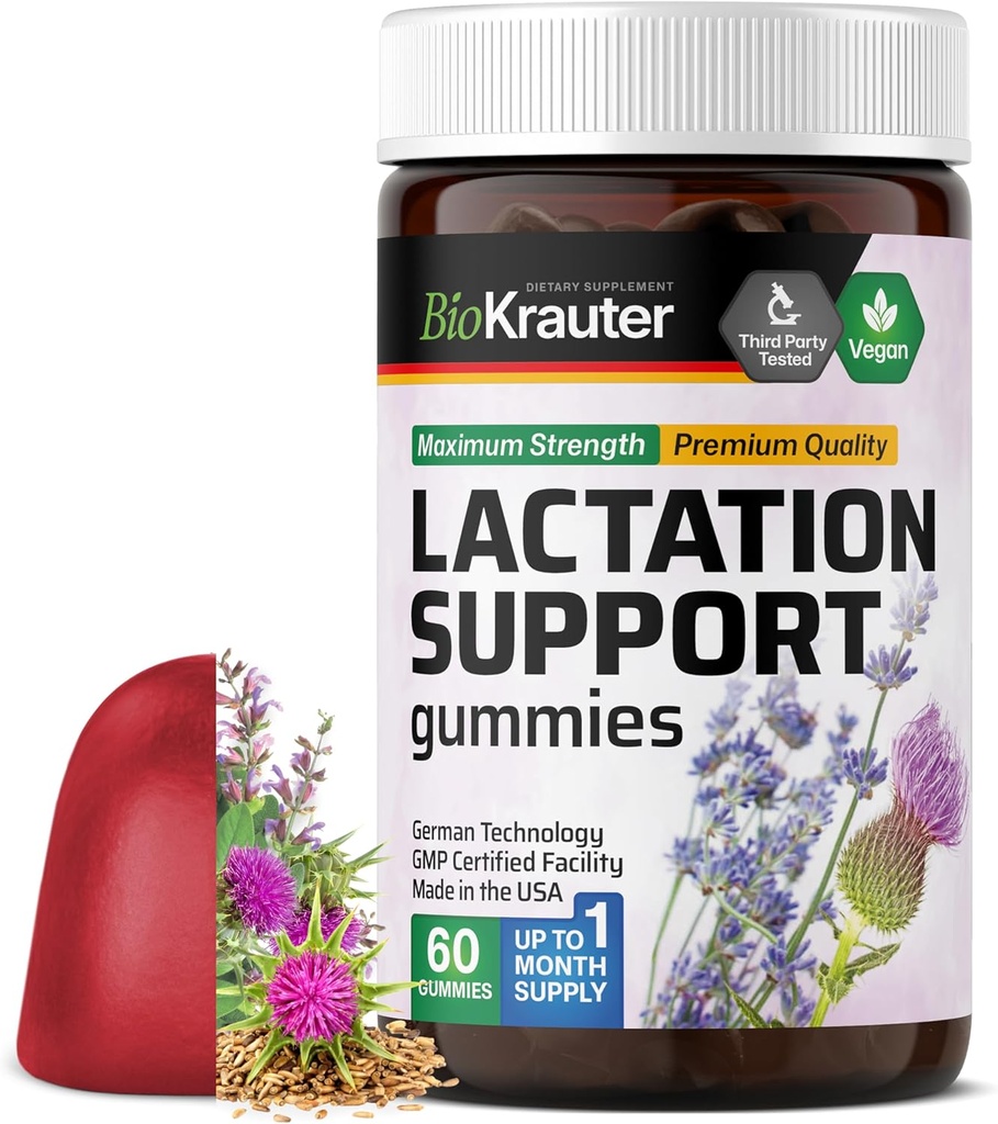 BIO KRAUTER Lactation תומך חניכיים - 60 צ'יפס - תוסף טבעי לנקה - Goats Rue, Fenugreek, Milk Thistle Extracts - טבעוני הנקה תוספי תוספי מזון