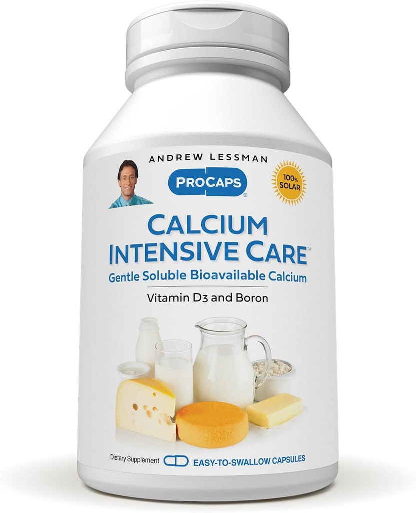 ANDREW LESSMAN Calcium Intensive Care - 60 קפסולות - שומרת על עצמות בריאות ו-Sskeletal Tissues. ויטמין D, Boron. Ultra-Fine, Highly Absorbable אבקה בקפסולת Easy-to-Swallow. אין תוספות.