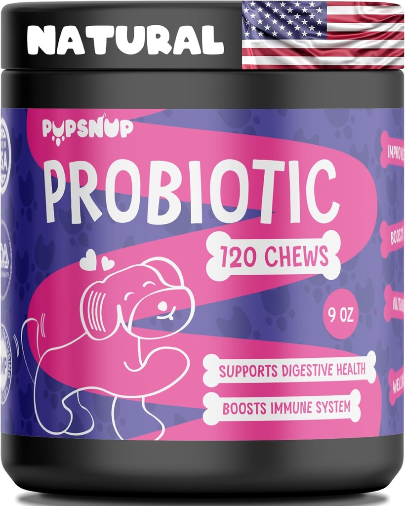PupSnup- Probiotics for Dogs- Support Gut Health, Digestive Health and Boosts Immune System- Pumpkin and Papaya - 120 צ'אדות רכות בארה"ב