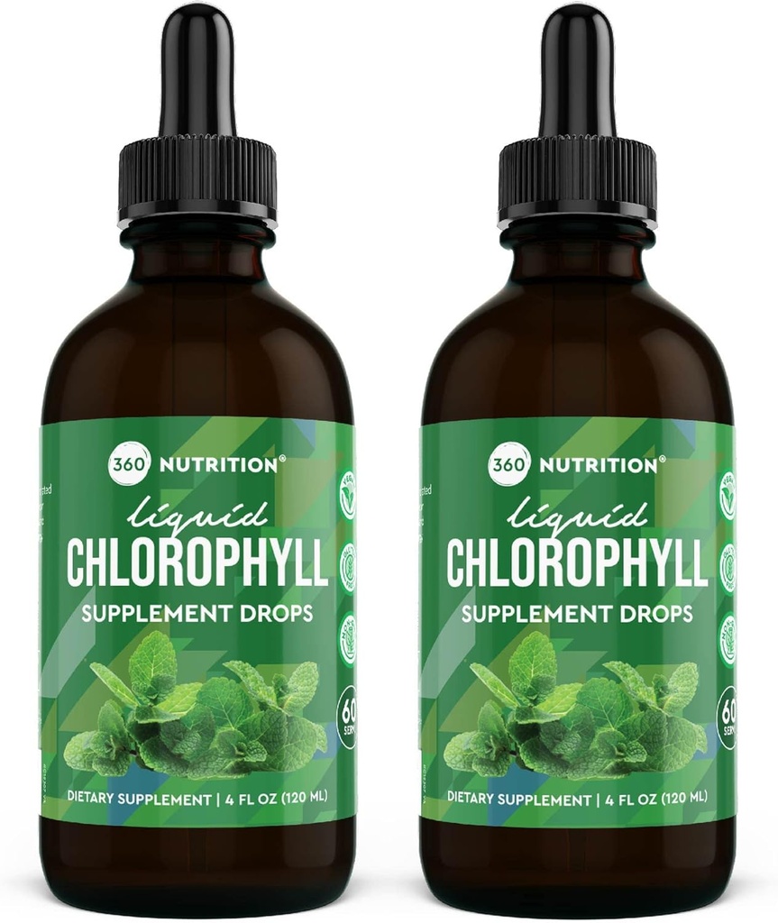 360 תזונה Chlorophyll נוזל טיפות עם שמן Pepperנט, GF & Body פנימי Deodorant תוסף, תמיכה בריאות, עיכול, אנרגיה, עור רדיאנט, ירידה מהירה (4 Fl Oz (2 Count)