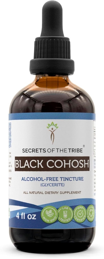סודות של השבט שחור Cohosh Tincture אלכוהול ללא תשלום, High-Potency Herbal Drops, Tincture עשוי reponsibly חקלאי Black Cohosh (Cimicifuga Racemosa) Dried Root 4 oz