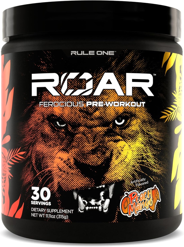 כלל 1 R1 Roar - אבקת Pre-Workout עם קריטין, Beta-Alanine, Citrulline, Electrolytes & Caffeine (30 משרתים, Peach מנגו)