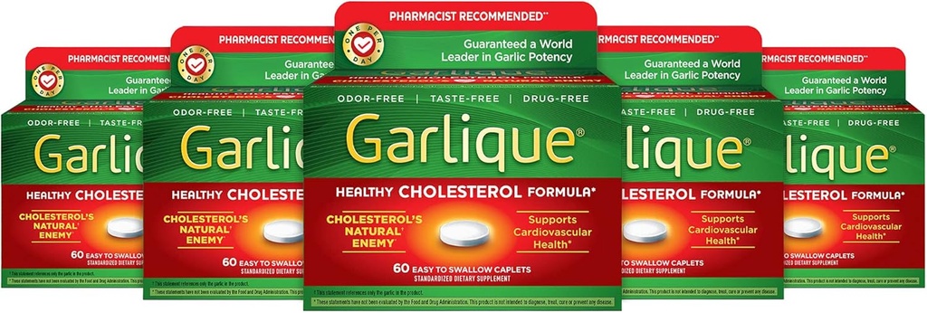 Garlique Healthy Cholesterol פורמולה עם 5000 mcg של Allicin, 60 קפסולות מחוברות (Pack of 5)