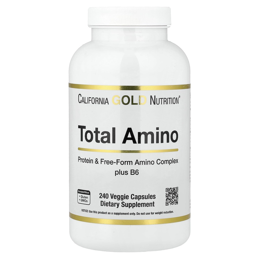 California Gold Nutrition Total Amino עם ויטמין B-6, ו-20 Amino Acid Band, 240 קפסולות Veggie