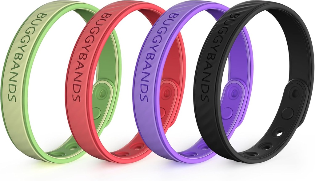 Mosquito Repellent Bracelets, 4 Pack Silicone Mosquito Repellent Bands with DeET Free, Natural & Waterהוכחה באג Wristbands לילדים ומבוגרים, מרחק הגנה חיצונית (Black & Red & Red & RedPurple & Green)