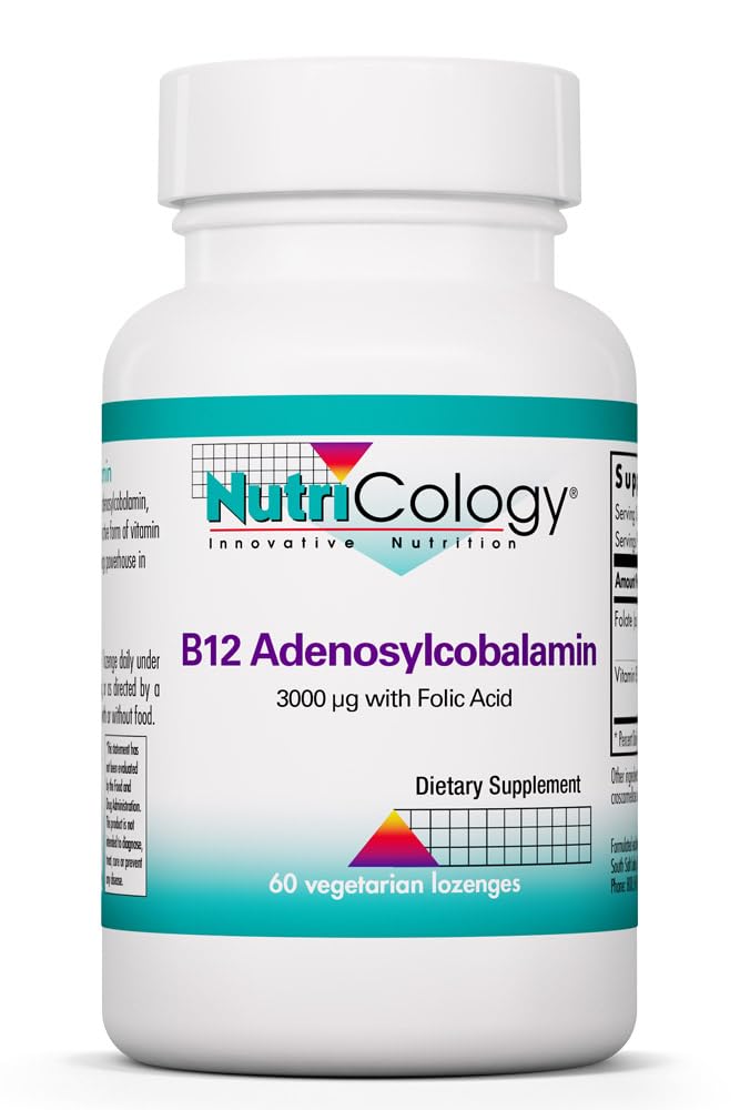 תוספי תזונה B12 Adenosylcobalamin - עם Folic Acid, ויטמין B12 3000 mcg, Folate, Pure B12, Vegetarian Lozenges - 60 הרוזן