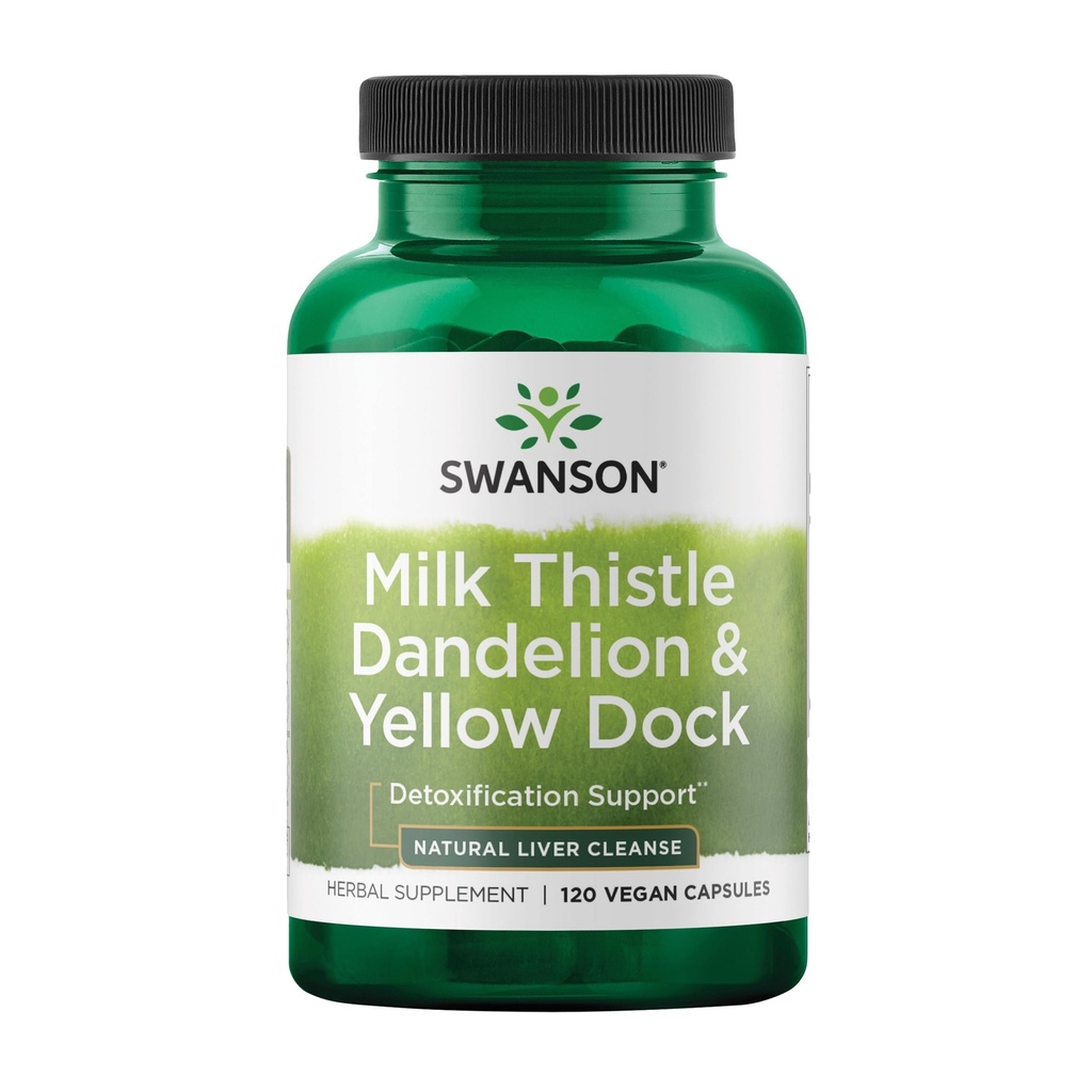 Swason Milk Thistle, Dandelion & Yellow Dock - Herbal Liver Support Supplement - תוספת טבעית המסייעת לשמור על בריאות כללית ורווחה - (120 קפסולות) (1 Pack)