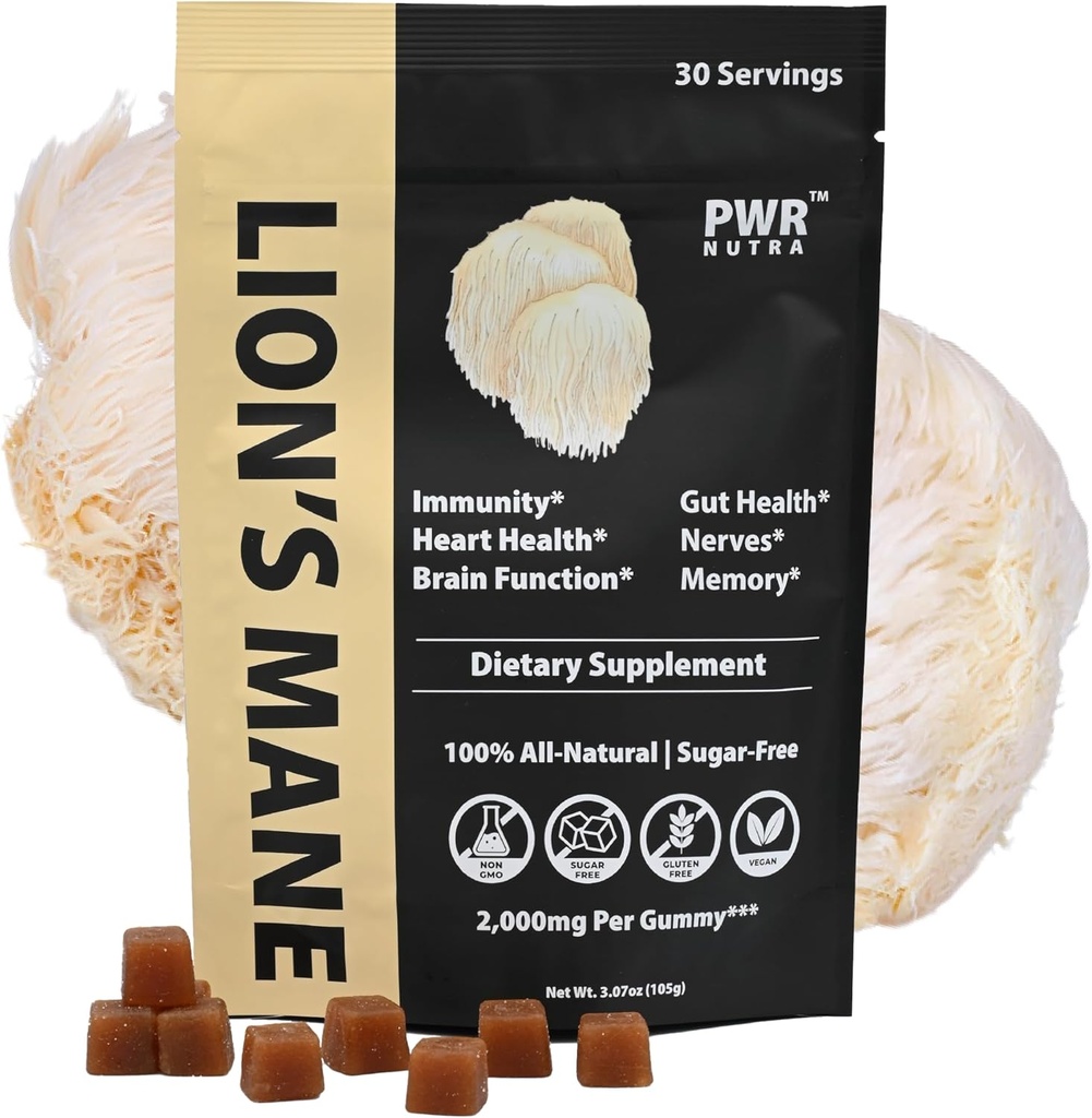 Mane Mushroom Gummies - Heart, Immunity, Inflammation, Brain Support, Vegan, Sugar-free, GF, 30 משרתי TRUE, 3.7oz