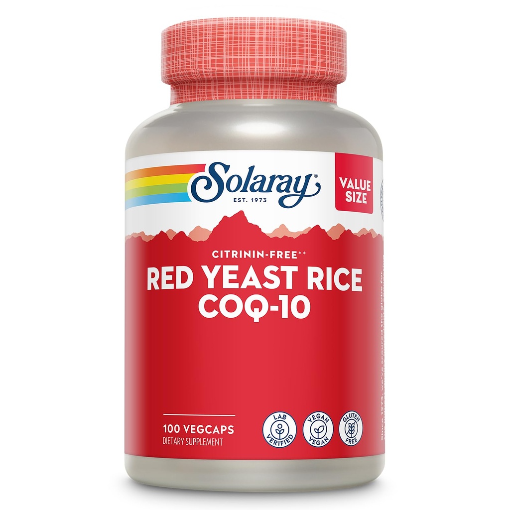 SOLAרי Red Yeast Rice Plus CoQ-10 & No-Flush Niacin ויטמין B-3, תמיכה בריאה לב ו Cardiovascular, Non-Irradiated & Citrinin חינם, 60 יום כסף בחזרה להבטיח, 100 משרתות, 100 VegCaps, 100 VegCaps, 100 VegCapsss