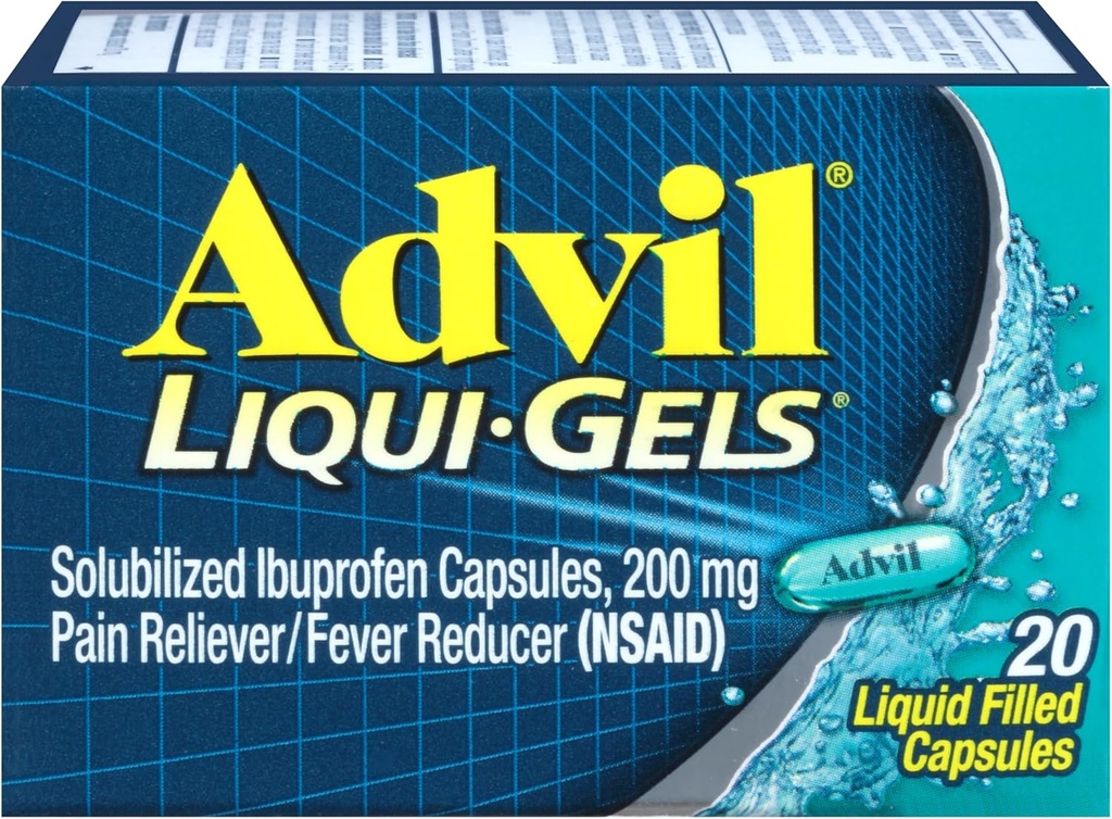 עו"ד Liqui-Gels Pain Reliever ו-Fever, Pain Medicine for Adults with Ibuprofen 200mg for Headache, Backache, Menstrual Pain and Joint Pain Relief - 20 קפסולות נוזליות מלאות