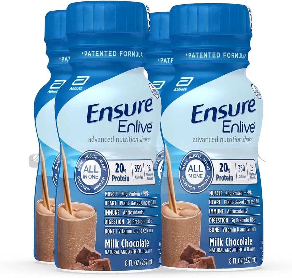 להבטיח Enlive Meal החלפת Shake, 20g חלבון, 350 קלוריות, תזונה מתקדמת שקד, שוקולד חלב, 8 Fl Oz (Pack of 4)