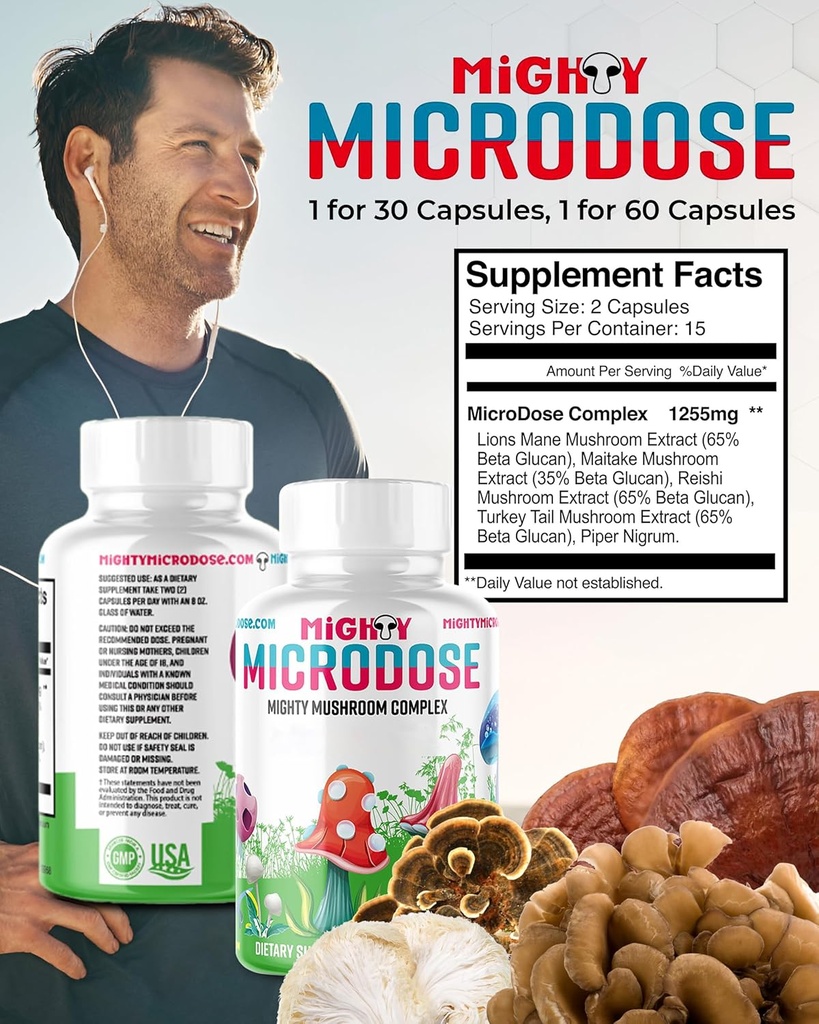 5-Mushroom Nootropic בלגן - 60 קפסולות, טורקיה Tail, Reishi, Maitake Mushroom Extract with High Beta Glucan, & Lion Mane Mushroom קפסולות, פונקציונלי Mushrooms Herbal תוספי תוספי צמחים