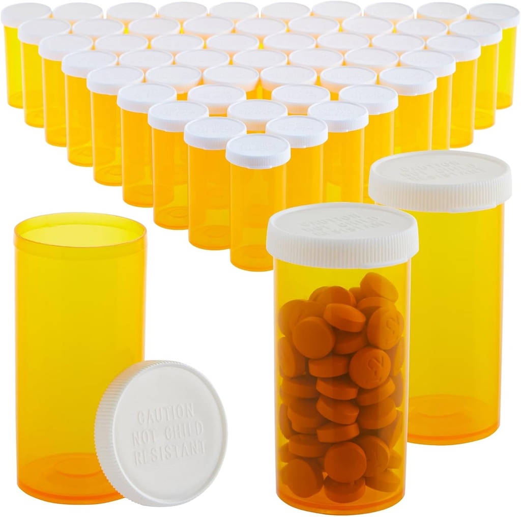 50-Pack Pill Bottles ריקים עם Caps - 13 Pill Dram פלסטיק בקבוקי בקבוקי - פלסטיק Vials - מכיל תרופות מרשם, ויטמינים ותוספים - כתום