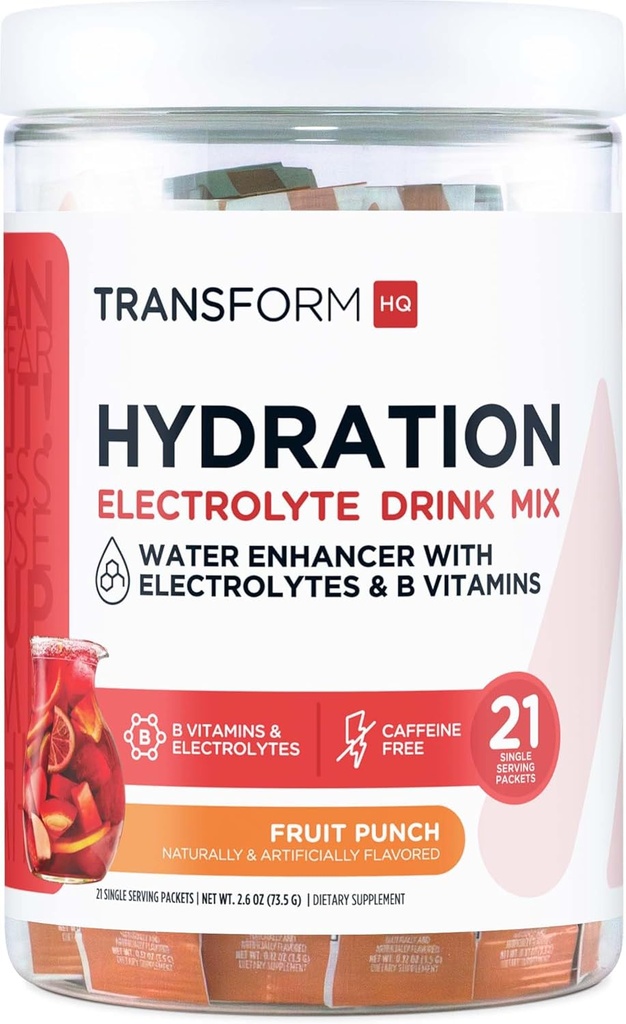 TransformHQ hydrotion Drink (21 Single-משרתת Packets, Fruit Punch הפירות) - תערובת תוספי הנקה עם ויטמינים ואלקטרוליטים